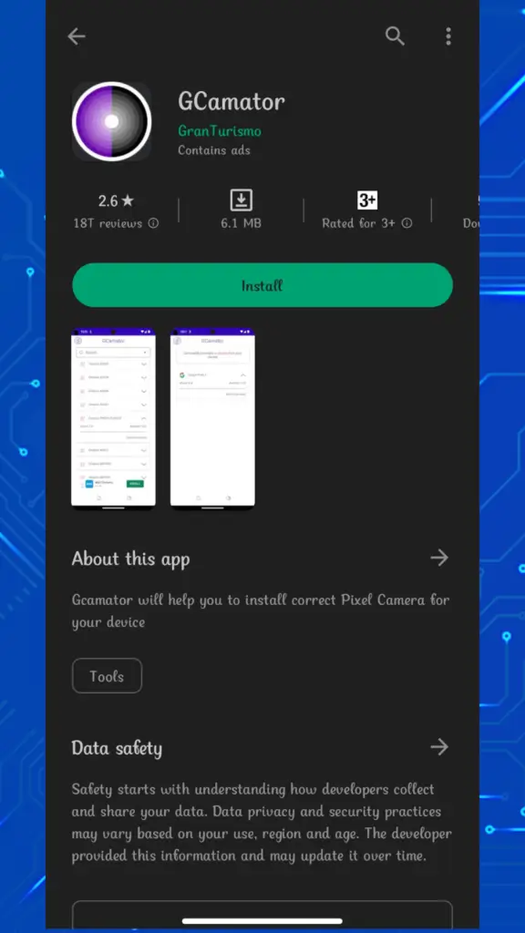 GCamator is an app on Google play store which is used to install GCAM mod in any android smartphone.